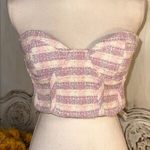 Zara Lavender and Cream Plaid Tweed Bustier NWT